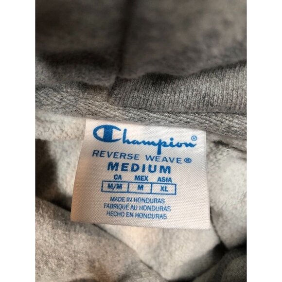 Champion Reverse Weave Hooded Logo Sweatshirt Heather Gray GF68 Men's Medium M - Picture 7 of 8